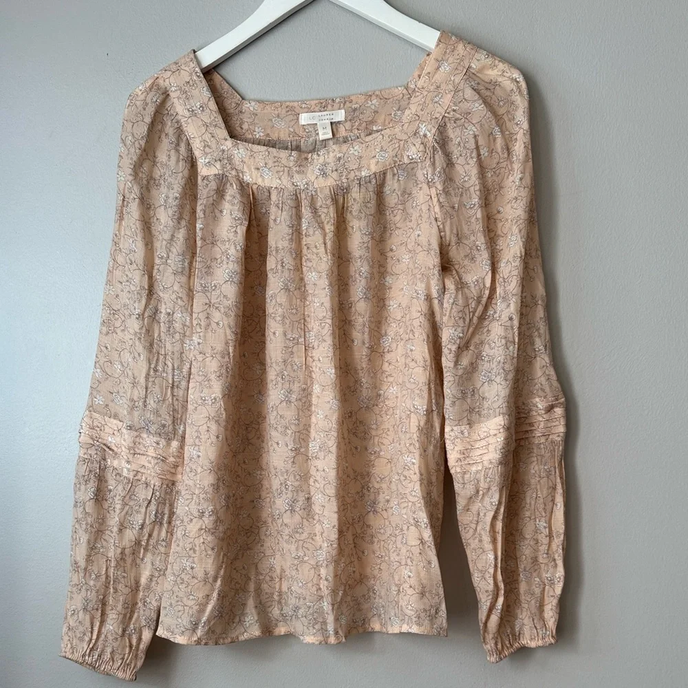 LC Lauren Conrad Peach Floral Print Boho Square Neck Peasant Blouse. Size M - Picture 2 of 6